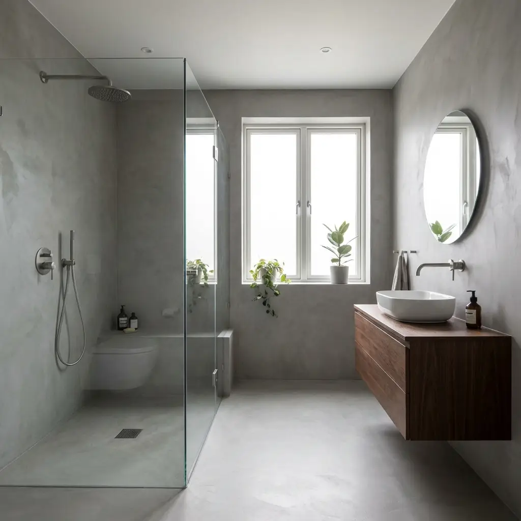 Baño con microcemento gris